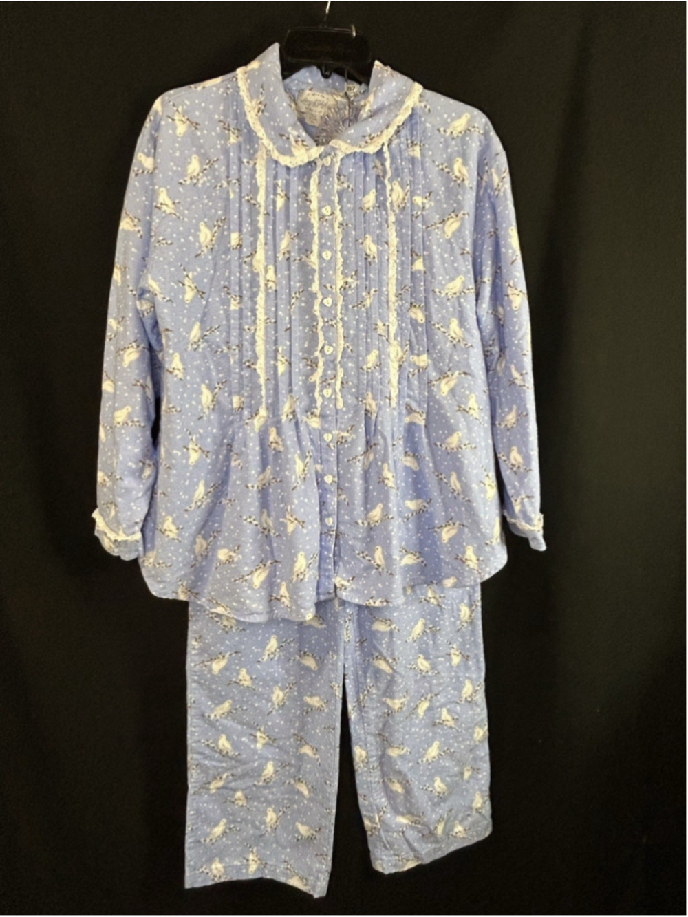 Lanz Salzburg Pajamas Cottagecore Serene Dove Flannel Blue White 2 Pc XS Size 4 - Picture 5 of 15